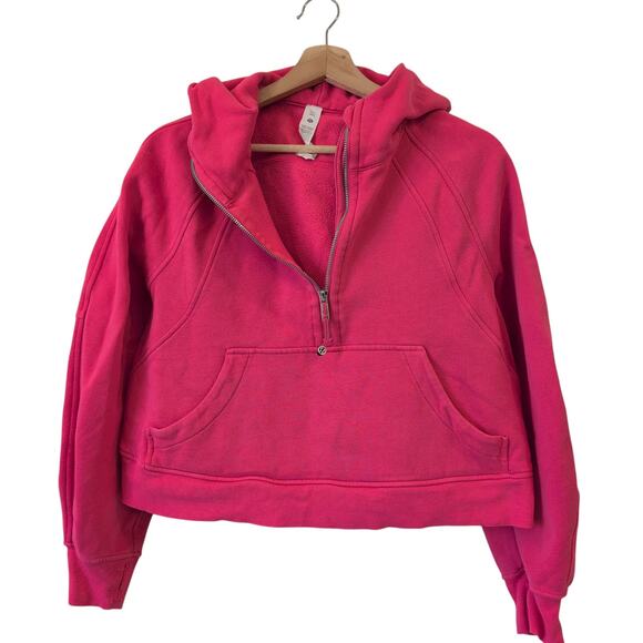 Lululemon Oversize Crop Scuba Hoodie Boxy Hot Pink 1/2 Zip Size M/L - Excellent - Picture 1 of 9